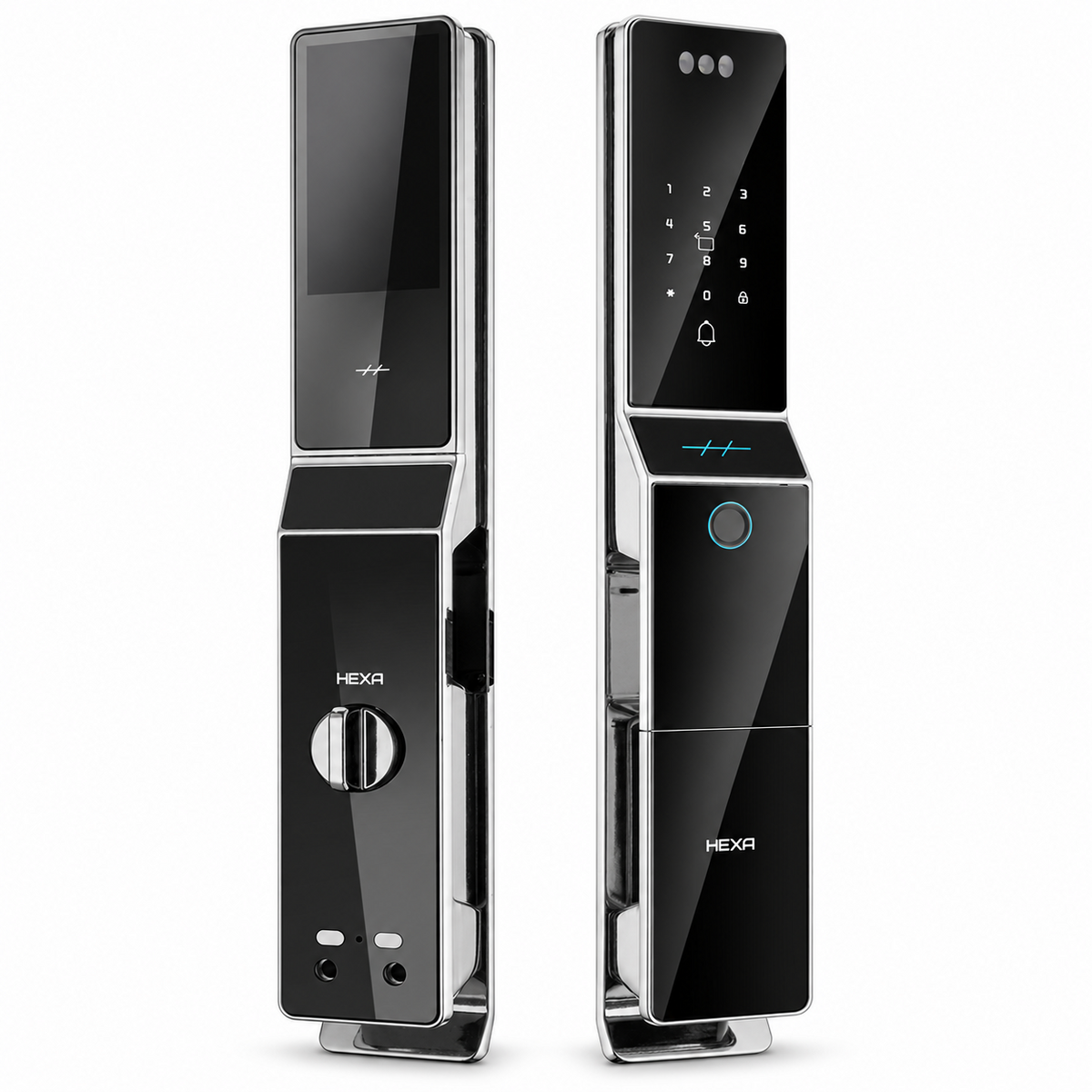 HEXA P100F Pro 黑灰色全自動電子鎖正面與背面外觀